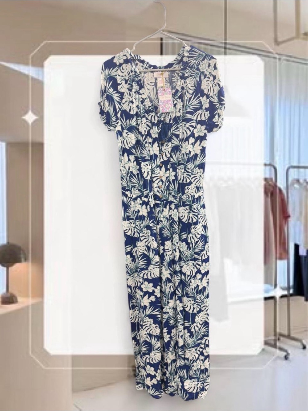 Women's Navy Floral Short-Sleeve Jumpsuit